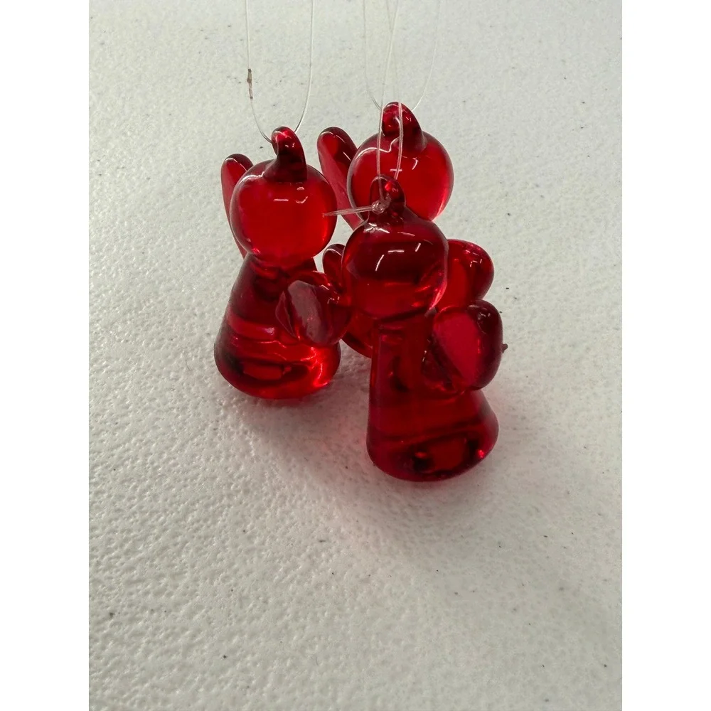 Red Glass Angel Figurines Miniature Christmas Ornaments Set of 3 Ruby Red 1.25in